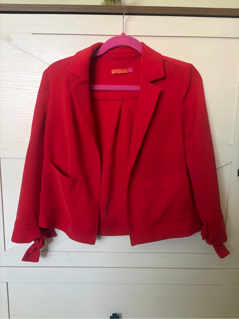 Red Women's Tie-Sleeve Open Blazer Jacket